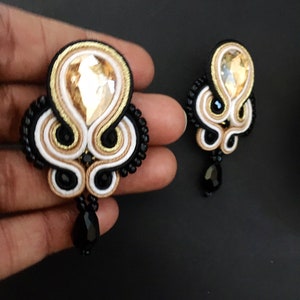 Handmade black gold soutache earring , black soutache earrings, hand weaved earrings, ethnic  earrings,boho earrings,gold soutache earrings