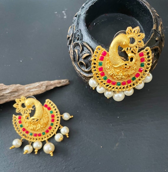 Temple Jewellery Collection South Indian Peacock Earrings Indian