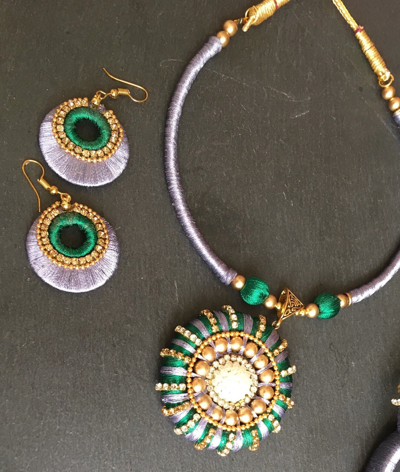 Silk Thread Necklace Set Silk Thread Wrapped Unique Necklace
