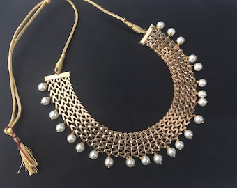 Handmade Pearl Bib Necklace, Indian Ethnic Boho Choker