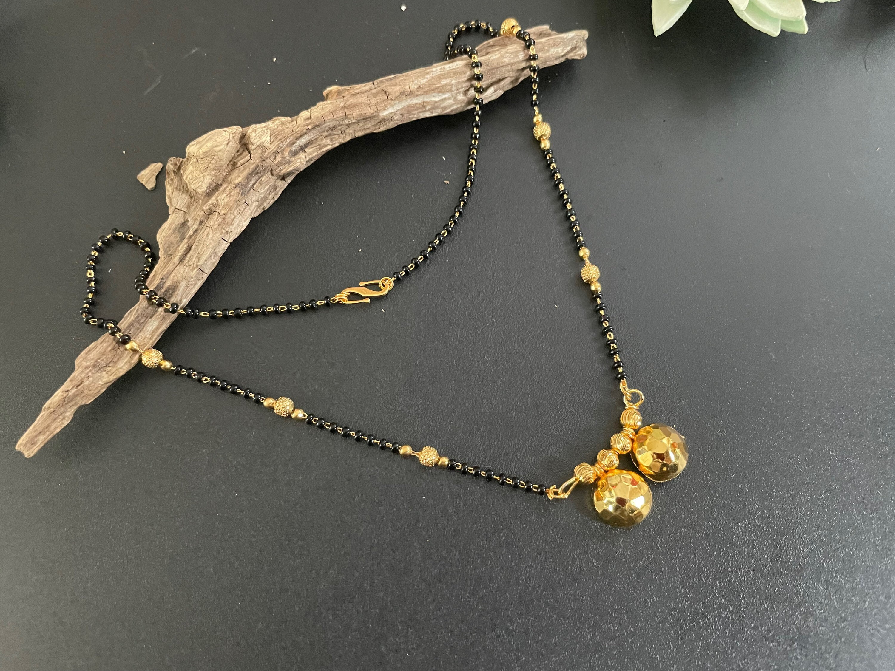 Black Bead Necklace Ethnic Indian Nuptial Chain Indian Mangalsutra Chain Black Bead Gold Chain With Zirconium Stone Drops Pendant Etsy Canada