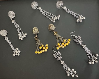 Pendientes colgantes de plata oxidada, estilo bohemio afgano y cachemir.