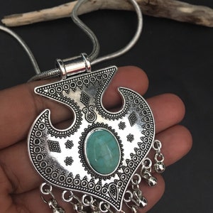 Indiase zilveren dikke hanger ketting, Tibetaans zilveren kettinghanger, Indiase tribale etnische ketting, boho-sieraden, tribal kuchi-ketting,