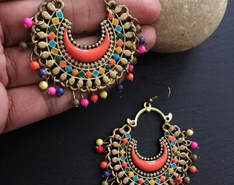 Indian jewellery chandballi earrings,gypsy Earrings,Afghani Earrings,exotic Earrings,Boho Earrings, Aztec jewellery, Bollywood earrings