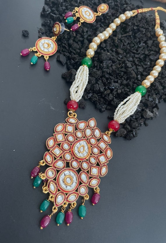 Rajasthani Kundan Necklace Indian Pearl Necklace Set Bridal Ethnic Necklace Banjara Necklace boho Jewellery Pearl Kundan Necklace Set. Etsy Norway