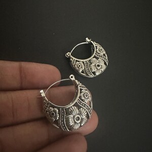 Indian silver hoops earrings,silver basket earrings, boho hoops earrings, boho silver hoops earrings, Indian tribal earrings,