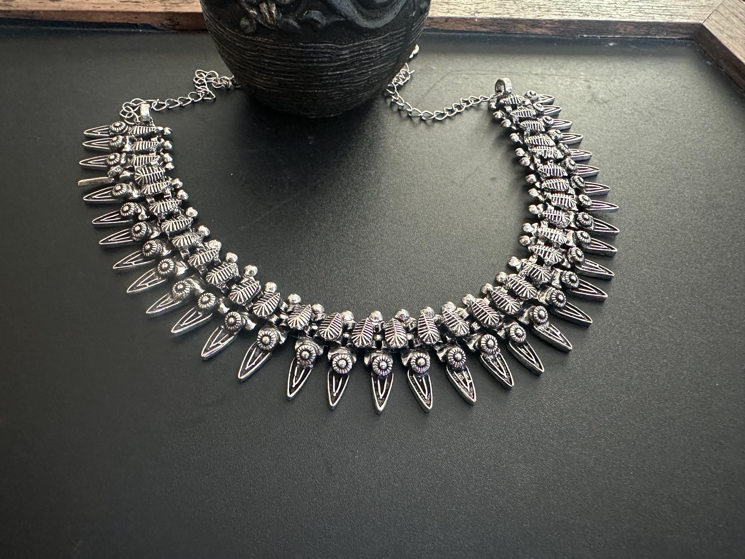 Collier Bavoir Indien En Argent Sterling Signé RA Rajasthan - Vintage