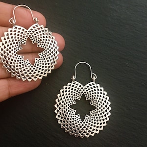 Indian galactic Mandela earrings,silver hoops earrings, boho hoop earrings, boho silver hoop earrings, tribal earrings,Celtic earrings