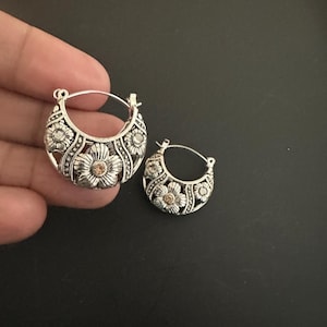 Indian silver hoops earrings,silver basket earrings, boho hoops earrings, boho silver hoops earrings, Indian tribal earrings,