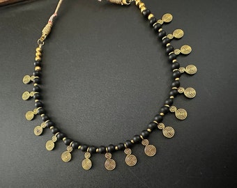 Black Bead Indian Necklace, Oxidized Gold Tribal Choker, Indian ethnic choker necklace, black bead boho necklace, tribal statement necklace
