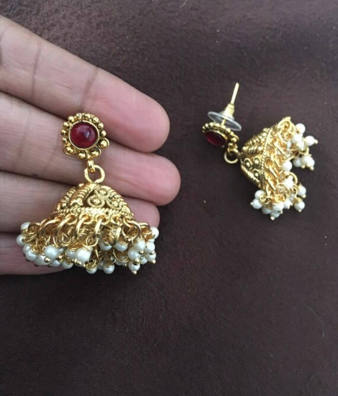 PraNiCollectioNs Temple Jewellery Collection Indian Jhumka jummiki Kamal Indian Jewellery Ethinic jumki Earrings in Matt Gold