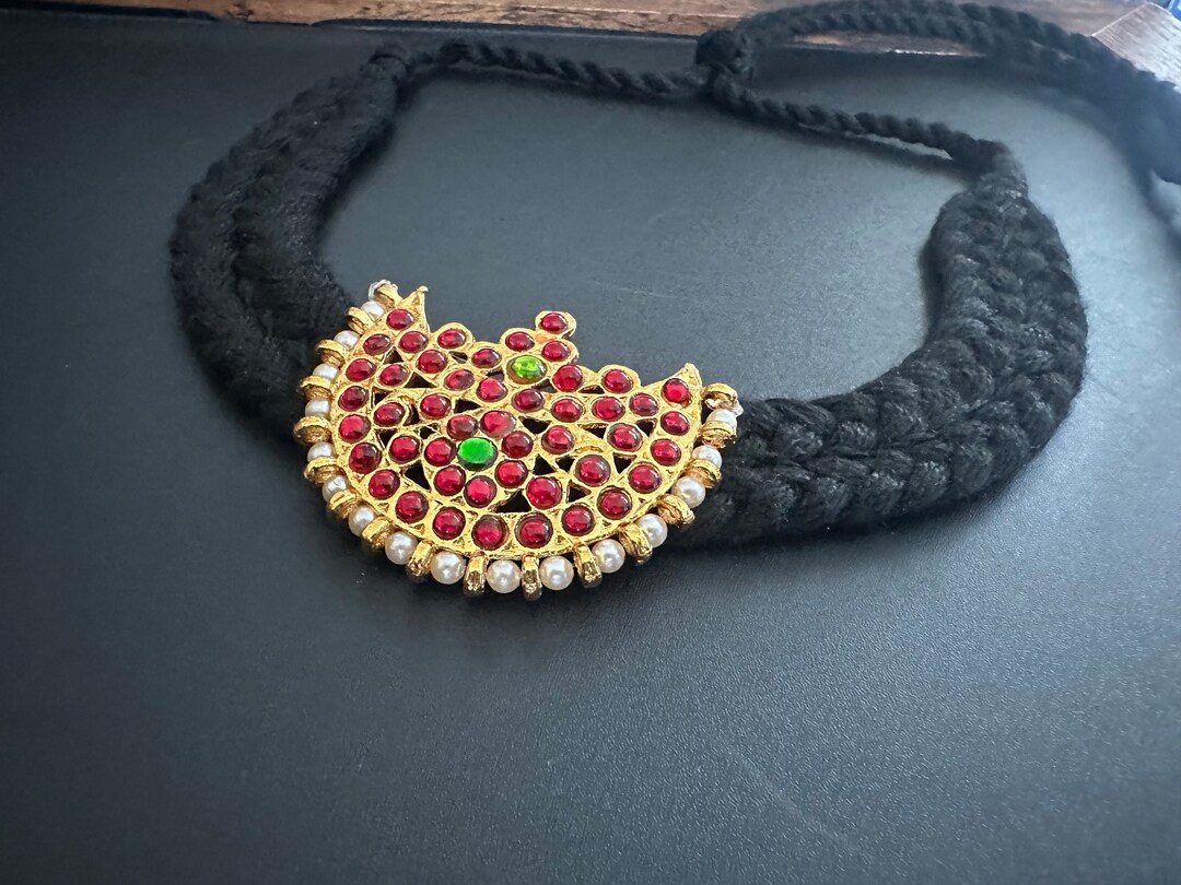 Black Thread Braided Temple Jewellery Necklace, Braided Ethnic Necklace ...