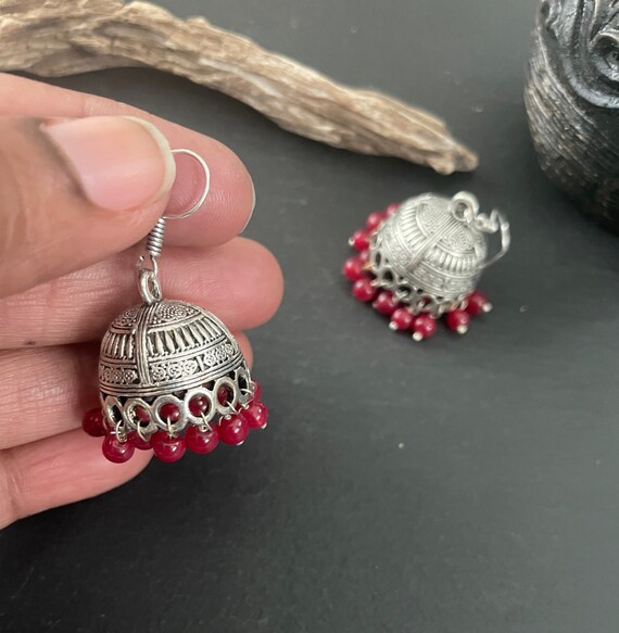 Pendientes De Aro Estilo Bollywood - Plata Tibetana Oxidada, Diseño étnico Indio, Hechos A Mano, Sin Níquel