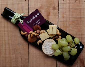 Recycled flat wine bottle: Unique serving dish, cheese board, spoon rest, eco gift for hostess, wine lover, housewarming, recycled bottle