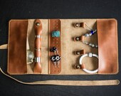 Leather jewelry organizer, Personalized Leather jewelry roll, Travel jewelry organizer roll, Travel jewelry roll, Jewelry roll travel case