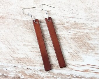 Leather bar stud earrings, Bar stud earrings, Leather earrings bars, Bar earrings, Long earrings, Leather earrings, Joanna earrings