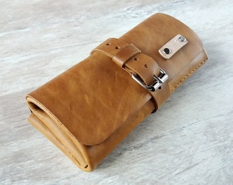 Leather watch roll, Roll for 4 watches, Travel watch pouch, Watch storage, Travel watch roll, Leather pouch watch, Leather watch case