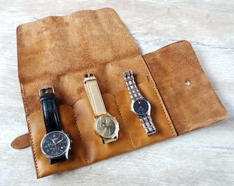 Roll for watches, Leather watch roll, Travel watch pouch, Watch storage, Travel watch roll, Leather pouch watch, Leather watch case