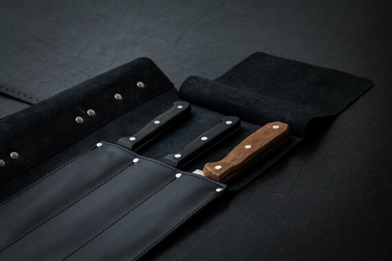 Personalized Leather Knife Roll Chef Bag - Leather Chef Knife Roll Bag Personalized Leather Knife Roll Chef Bag - Leather Chef Knife Roll Bag