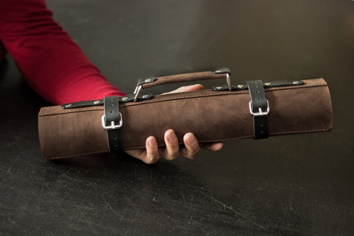 Personalized Leather Knife Roll Chef Knife Roll Bag Wood Etsy