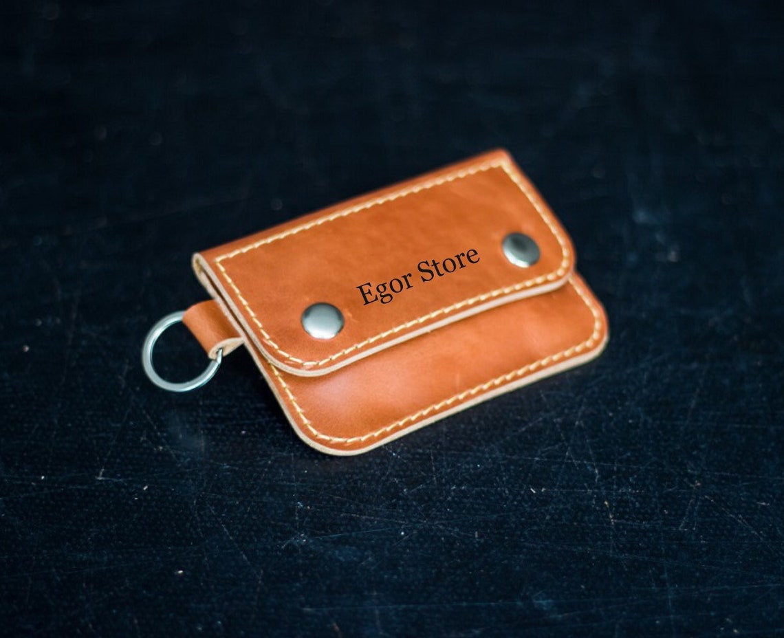 Minimalist leather wallet with keyring Coin wallet Leather Etsy