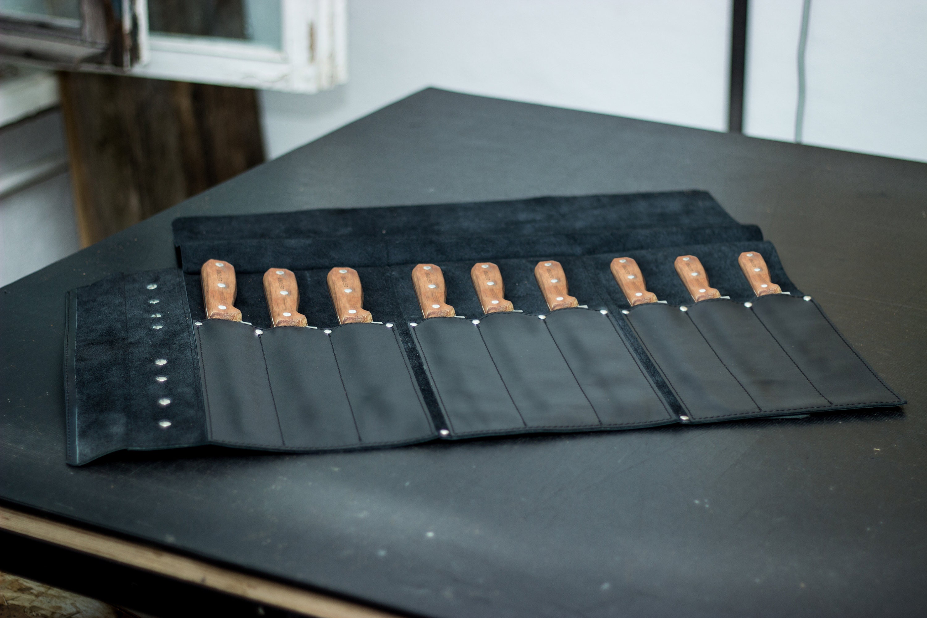 Personalized Leather Knife Roll Chef Knife Roll Bag Wood Etsy