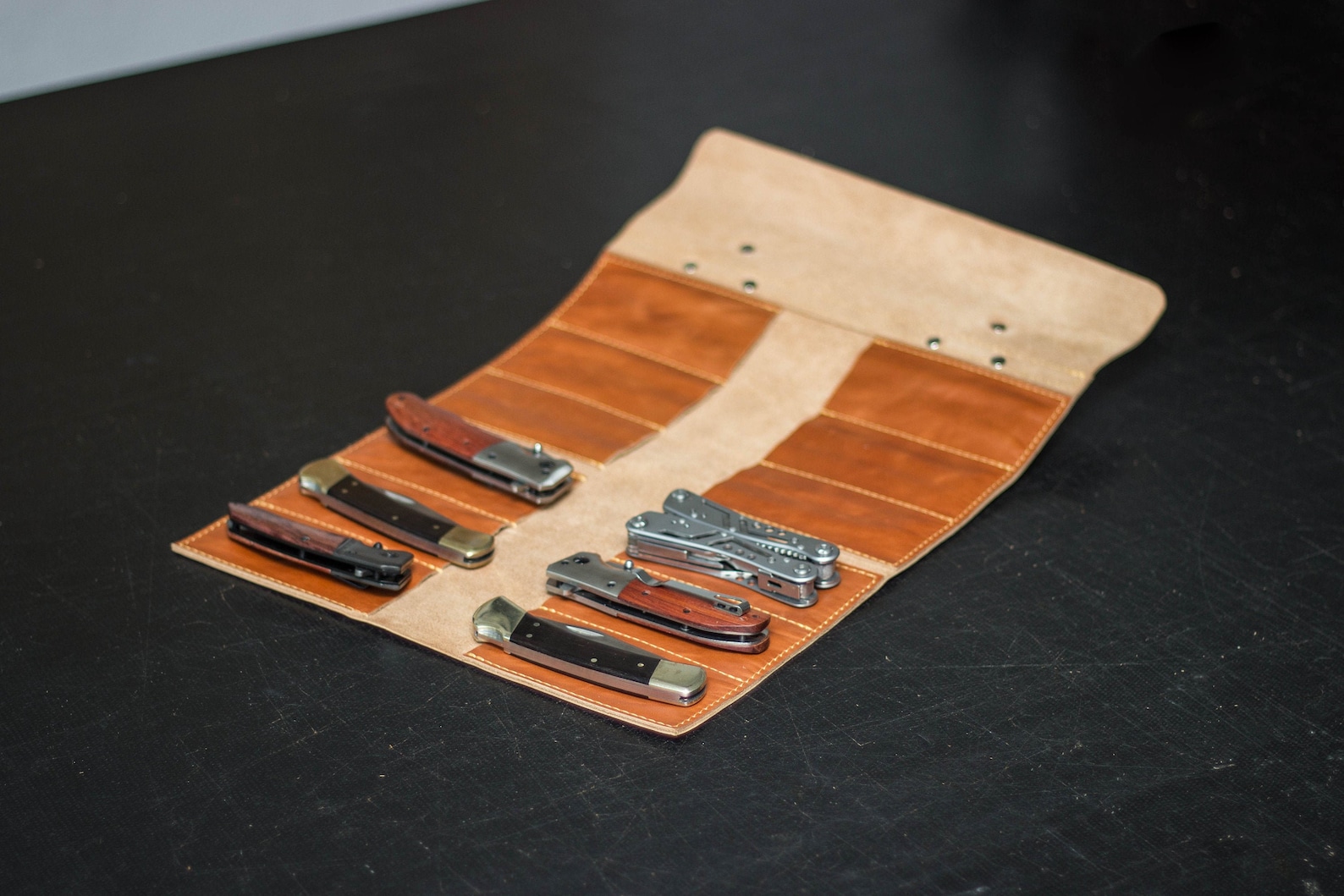 Leather Pocket Knife Roll Leather Tool Roll Woodcarving Etsy