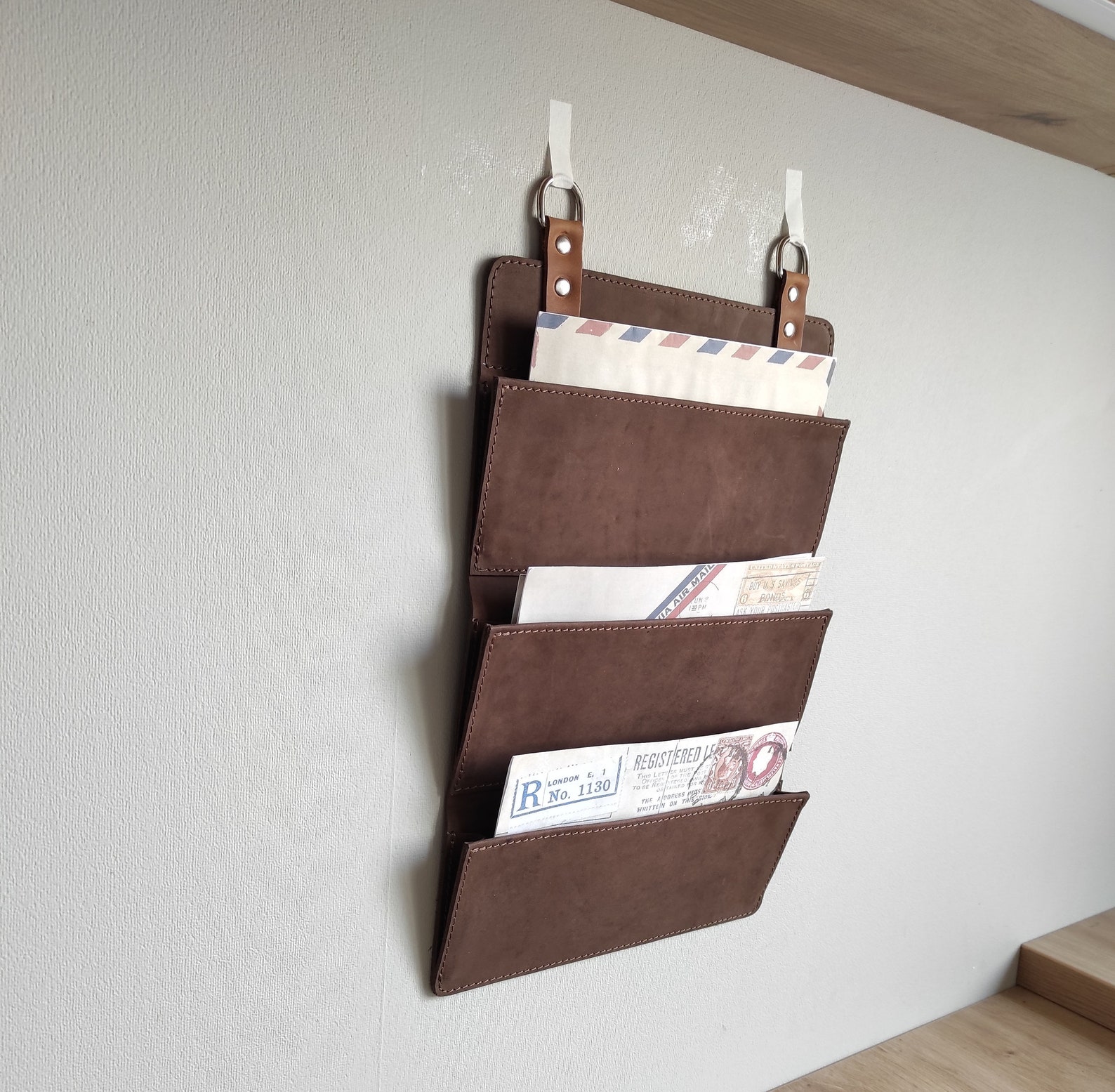 Leather wall mail pocket wall mail holder leather wall Etsy