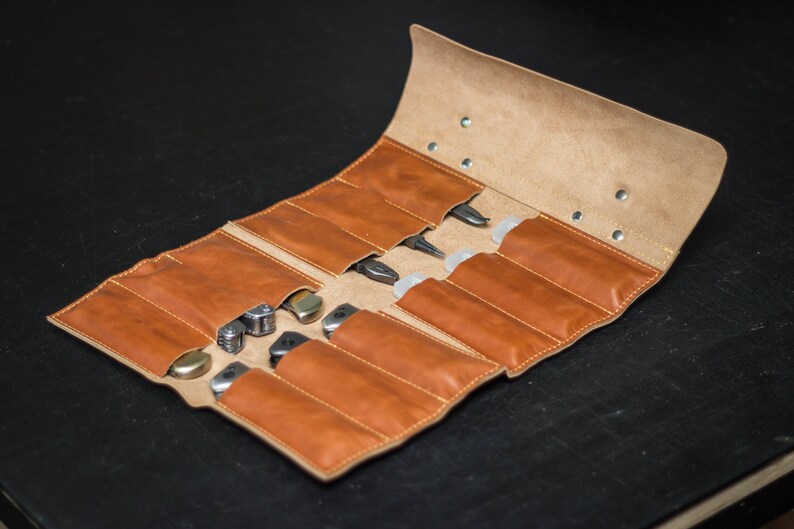 Leather Pocket Knife Roll Leather Tool Roll Carving Tool Etsy