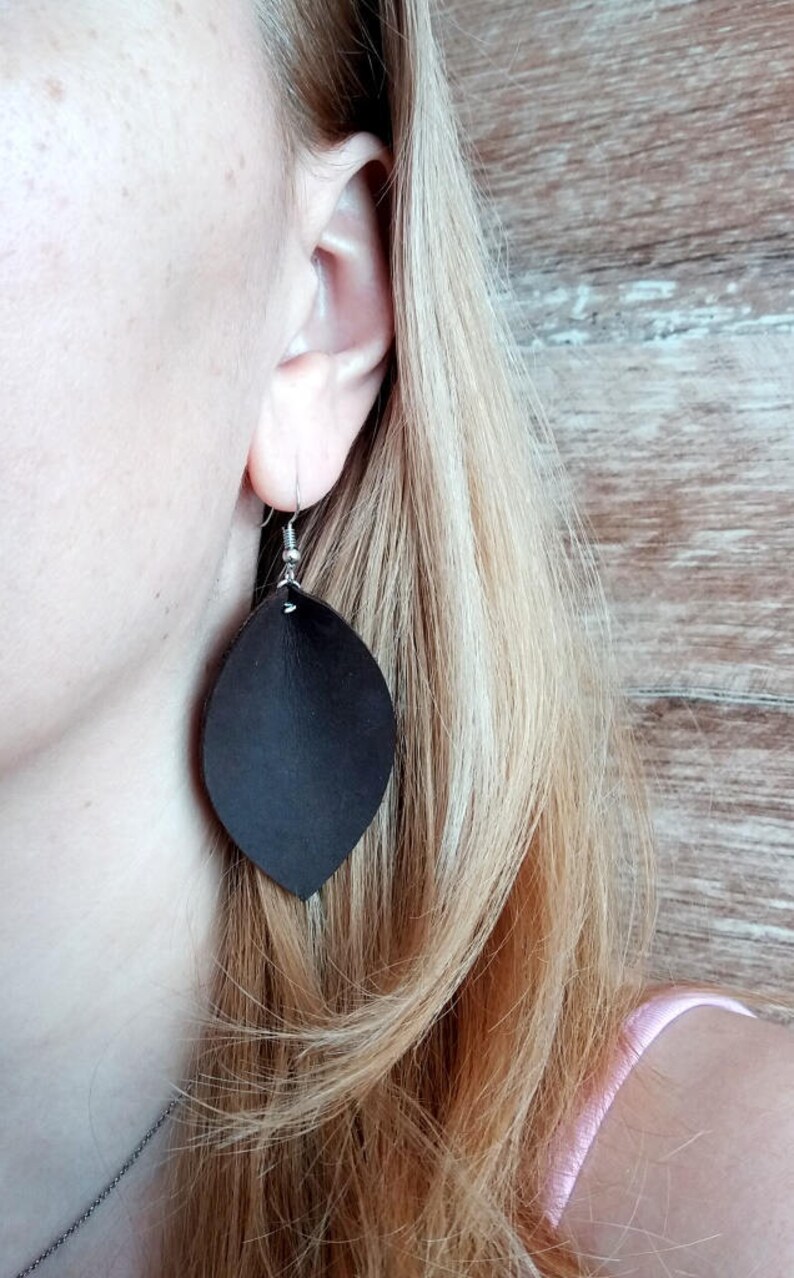 Leather Leaf Earrings Joanna Gaines Inspired Image 0