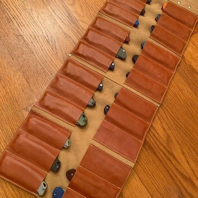 Leather pocket knife roll, pocket knife holder, Pocket knife pouch, P…