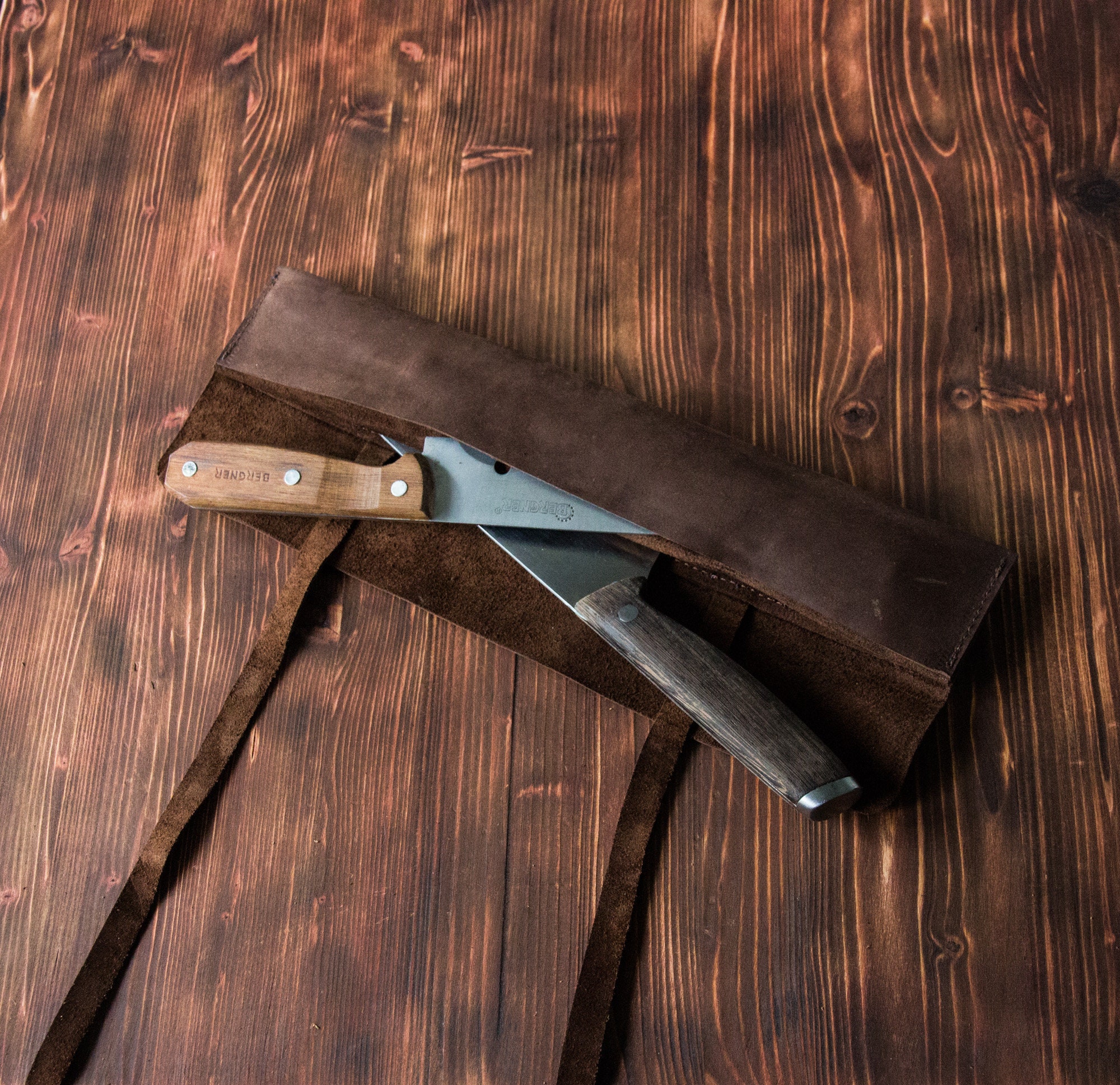 Personalized leather roll for 2 knives, leather knife roll, leather k…