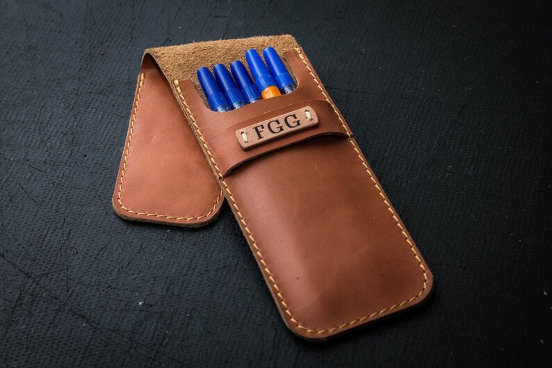 Personalized leather pen holder Leather pen pouch Pen pouch Etsy
