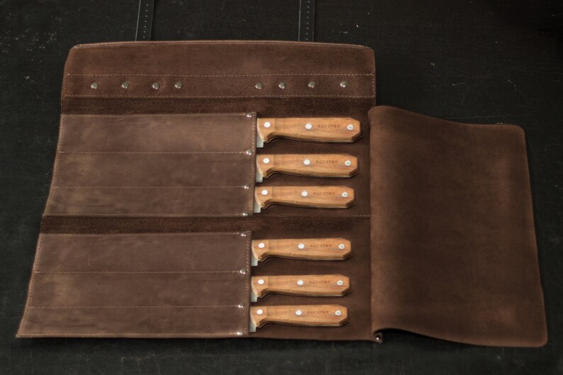 Personalized Leather Knife Roll Chef Knife Roll Bag Wood Etsy