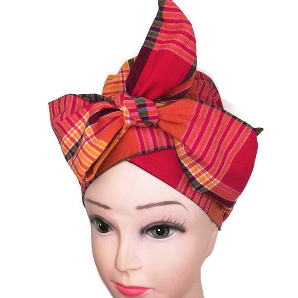 Foulard coiffe antillais  madras cheveux femme très simple d'utilisation