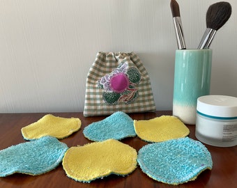 Makeup remover, face scrubbies, reusable face pads with laundering bag, Cosmetic gift, environmentally friendly, vegan gift, recycled gifts