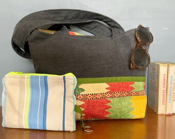 Handy Bag, Fabric bag, detachable zipped purse, recycled, handbag tote, iPad bag, ladies purse, shoulder bag, work bag for her