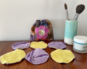 Makeup remover, face scrubbies, reusable face pads with laundering bag, Cosmetic gift, environmentally friendly, vegan gift, recycled gifts