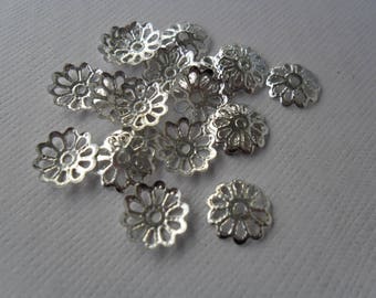 Set van 20 bloemkapjes kopjes 8 mm zilver