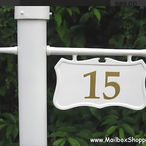 Light Pole Ladder Rest Number Signs - Lamp Post Address Plaque - Includes Free Vinyl House Numbers - Black or White