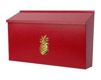 5 Colors - Large Brass Pineapple Wall Mount Mailbox painted Black, Bronze, Green, Red, or White