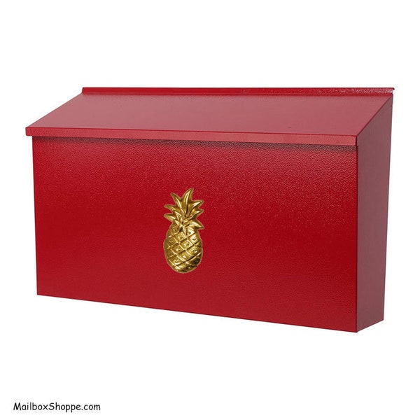 5 Colors - Large Brass Pineapple Wall Mount Mailbox painted Black, Bronze, Green, Red, or White