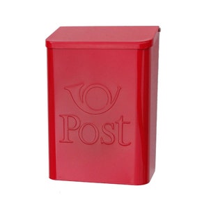 Red Embossed Swedish Wall Mount Mailbox - Unique POST Design with European Postal Horn - Sturdy Galvanized Steel with Powder Coated Finish