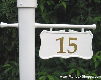 Light Pole Ladder Rest Number Signs - Lamp Post Address Plaque - Includes Free Vinyl House Numbers - Black or White