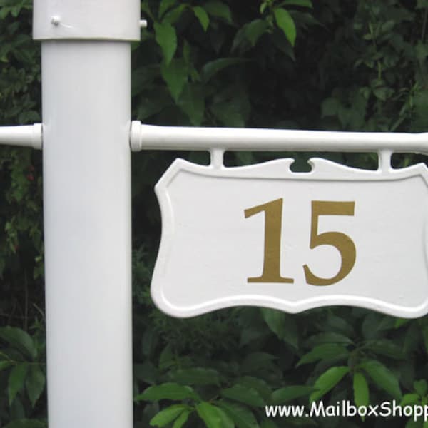 Light Pole Ladder Rest Number Signs - Lamp Post Address Plaque - Includes Free Vinyl House Numbers - Black or White