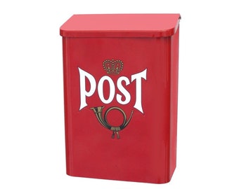 Buzón sueco rojo de pared - Adhesivo distintivo de POST - Diseño único de bocina postal europea - Acero galvanizado resistente con recubrimiento en polvo