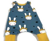 Harem romper size 56 (0-3months) rabbit, blue, yellow, summer, baby clothes, clothing, bow