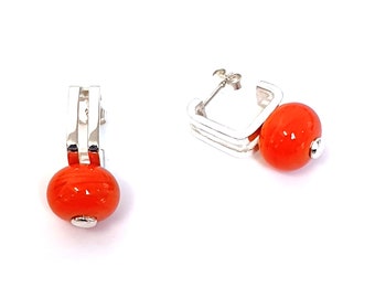CADRATUS earrings - "Glass'nFire" collection - silver and glass bead