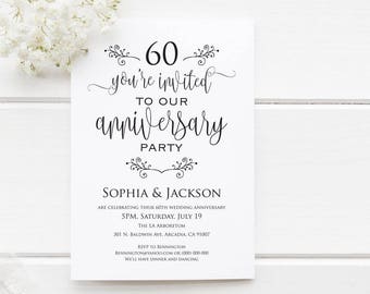 60th anniversary invitation surprise anniversary party etsy