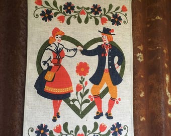 Hand Printed Wall Hanging, from Dalarna in  sweden, dancing couple